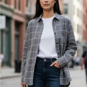 Claridge & King ladies gray plaid cotton flannel Lg